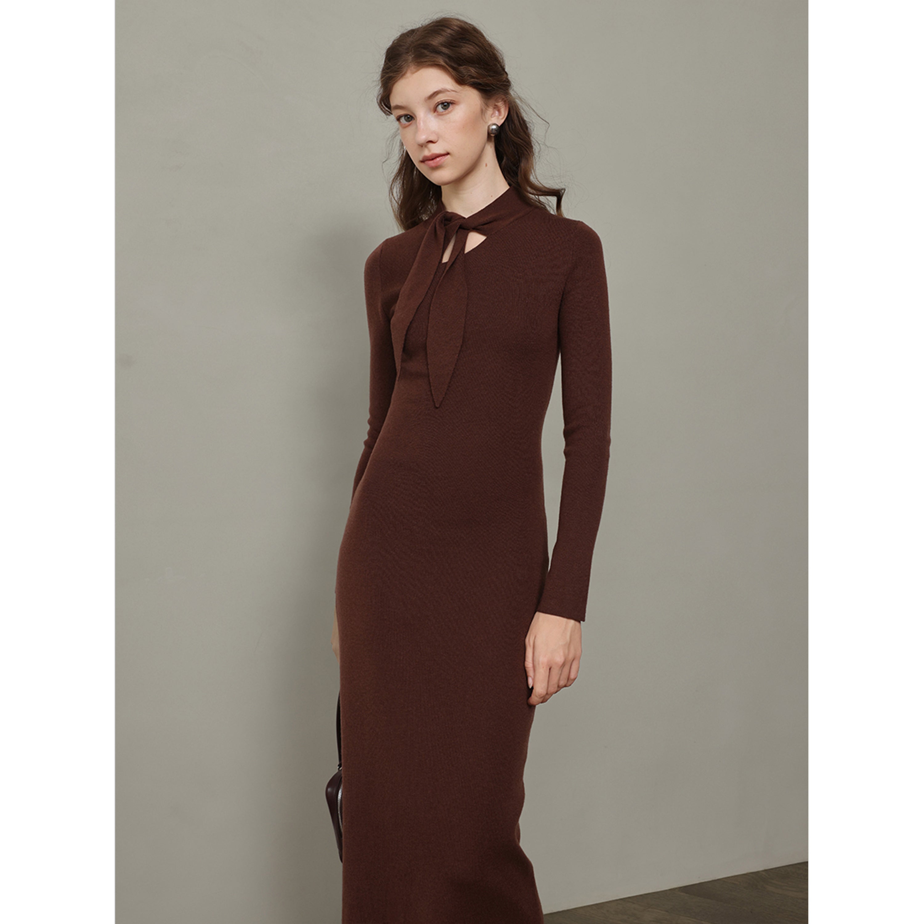 Wool-Blend Knit Dress with Ribbon-Tie Mix Selection Wool-Blend Knit Dress with Ribbon-Tie Mix Selection