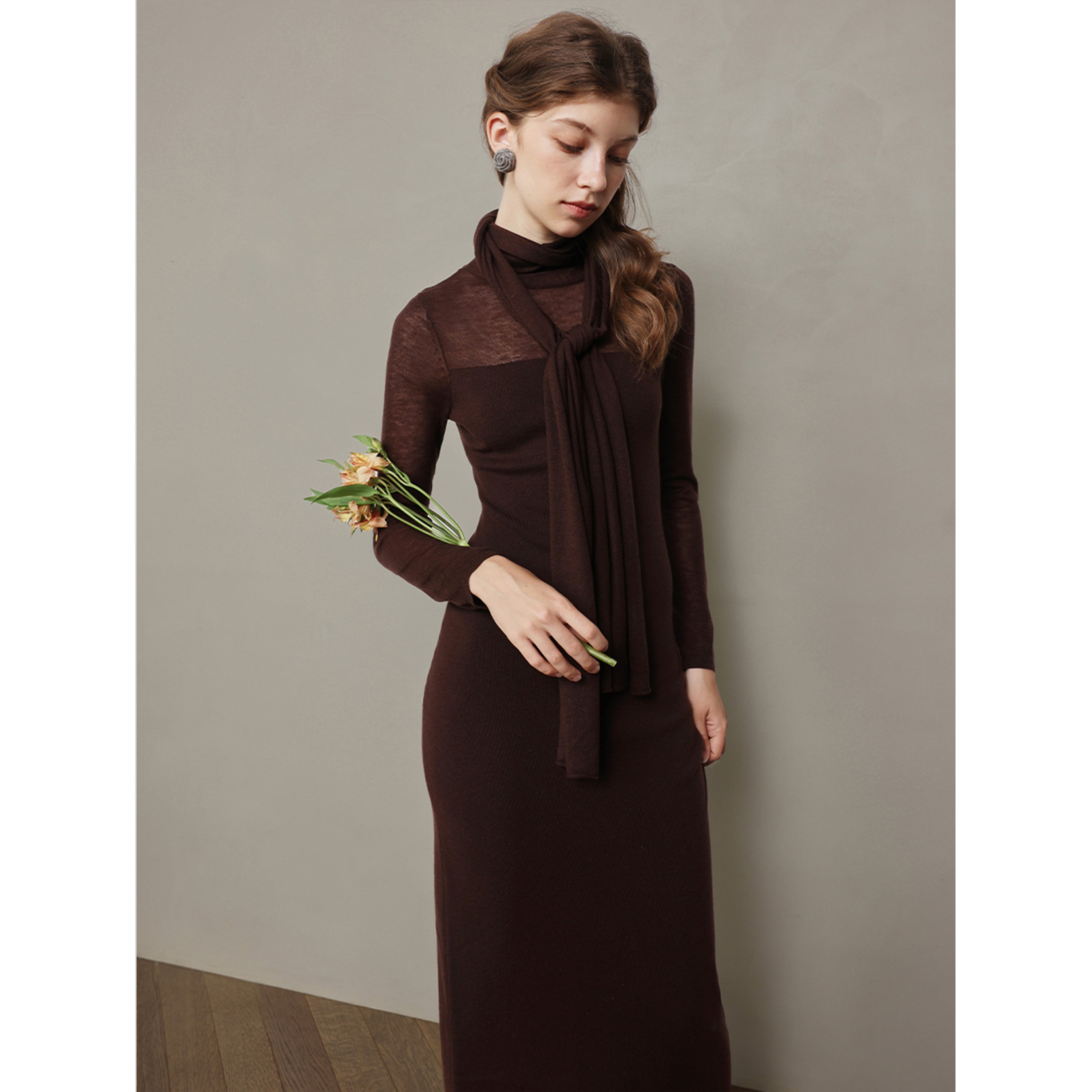 Slim Fit Tie-Belt Wool Dress Flowy & Elegant Mix Selection Slim Fit Tie-Belt Wool Dress Flowy & Elegant Mix Selection