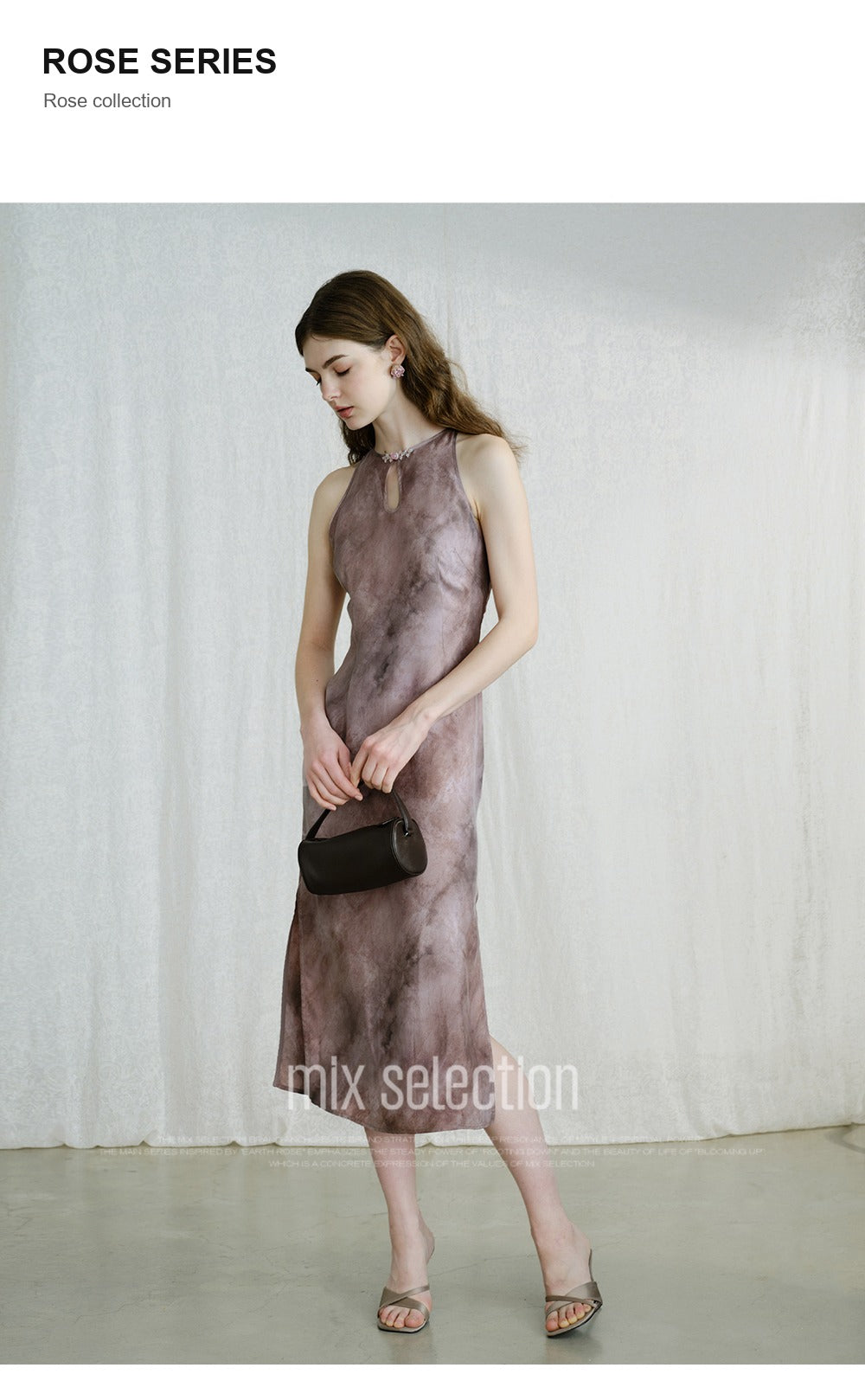 The Smoke Purple Ink-Wash Cheongsam Midi Dress