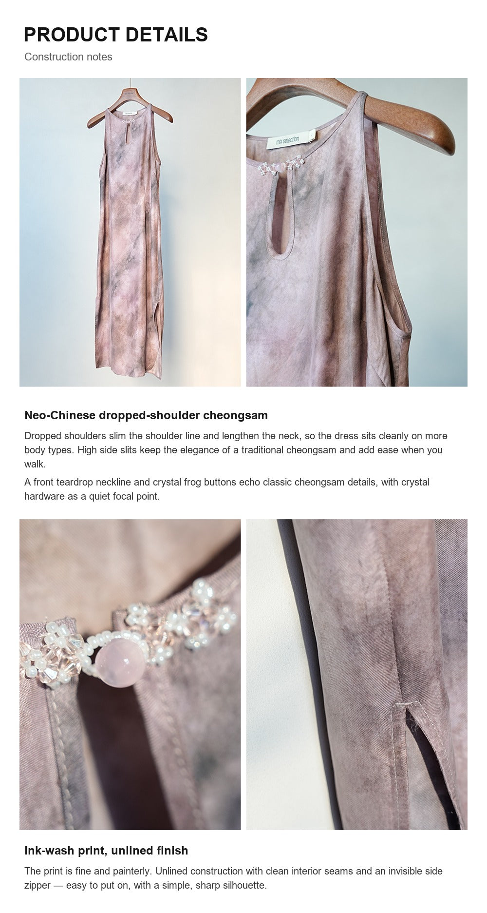The Smoke Purple Ink-Wash Cheongsam Midi Dress