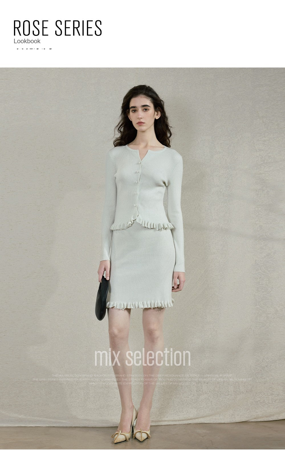 Cloud Dance White Ruffle-Hem Wool Blend Cardigan & Mini Skirt Set