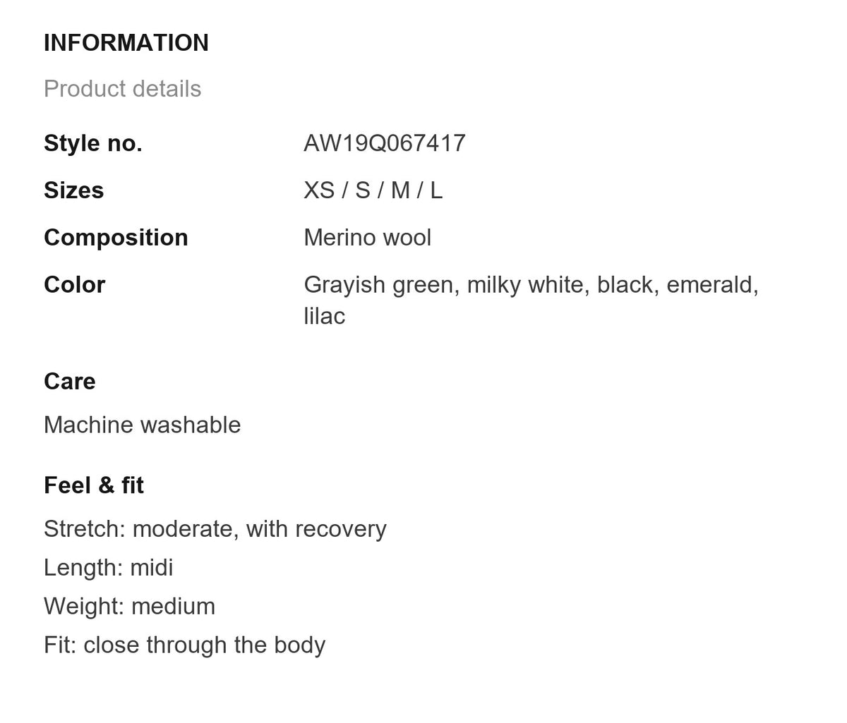 Product information