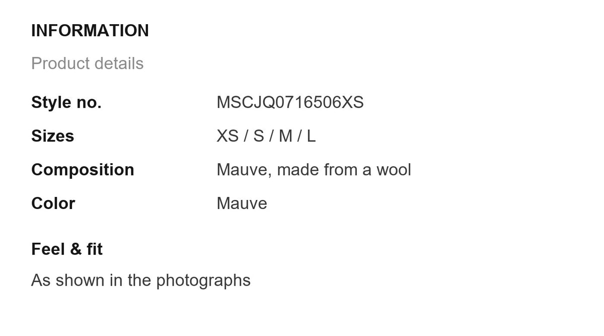 Product information