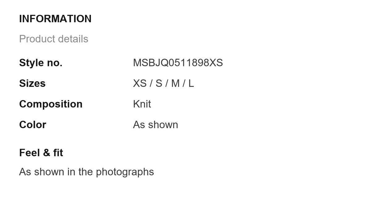 Product information