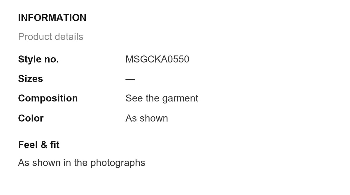 Product information