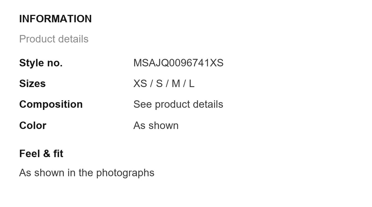 Product information