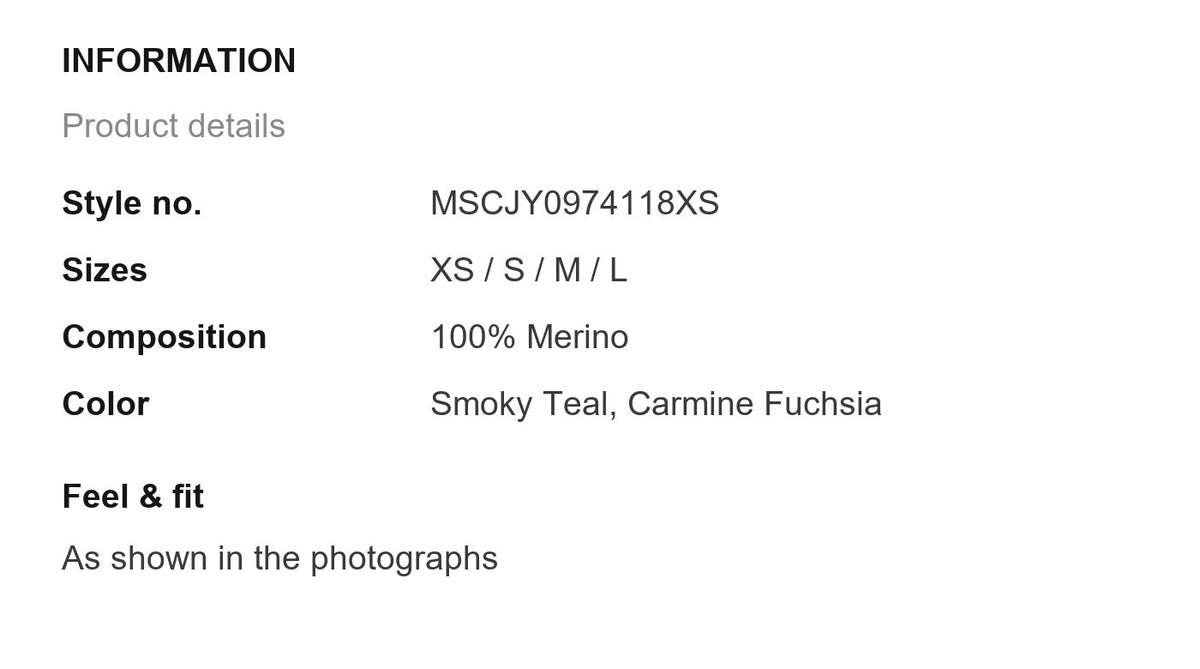 Product information