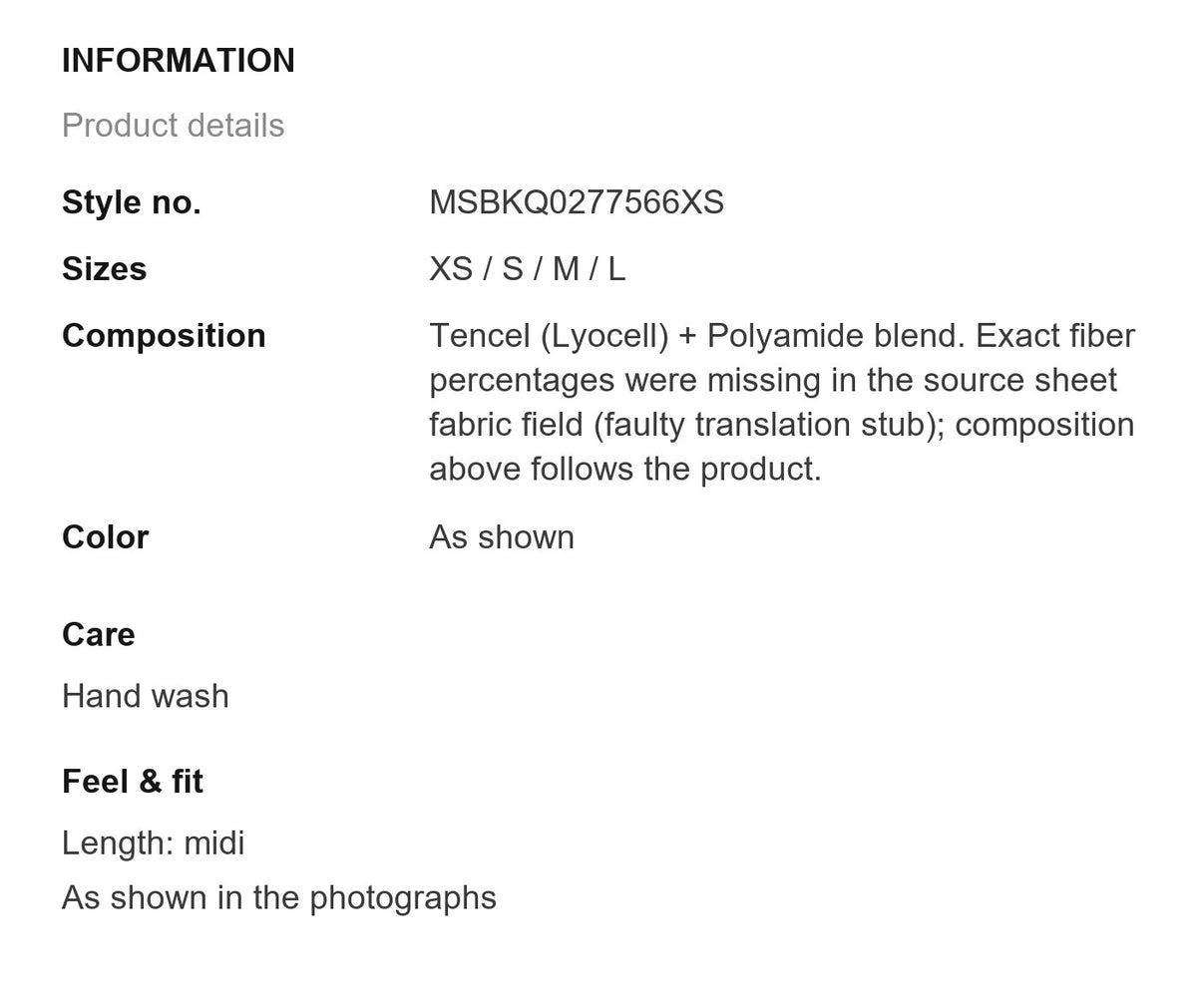Product information